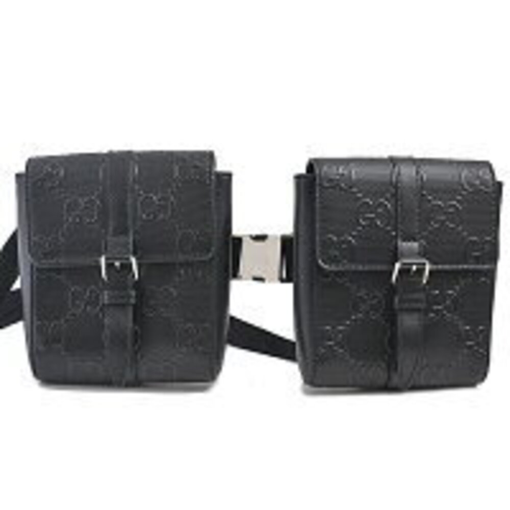 Gucci GG Embossed Waist Bag W Clutch Shoulder Black Leather